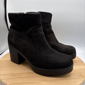 Joe Boxer Augustine Chunky Platform Boots Womens 8 Black Faux Suede Side Zip